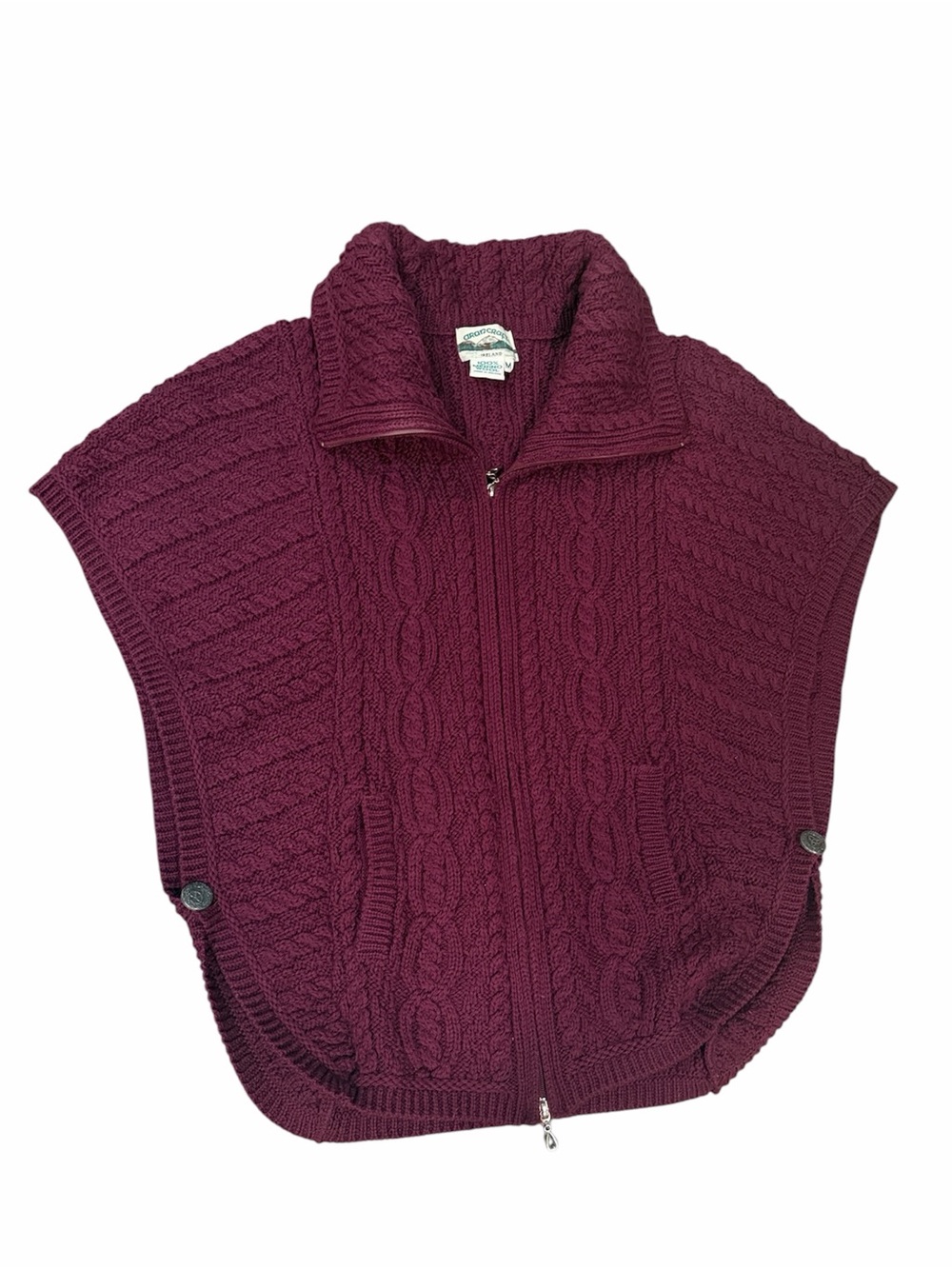 Aran craft Ireland maroon bat wing jacket with Celtic knot zipper pull medium